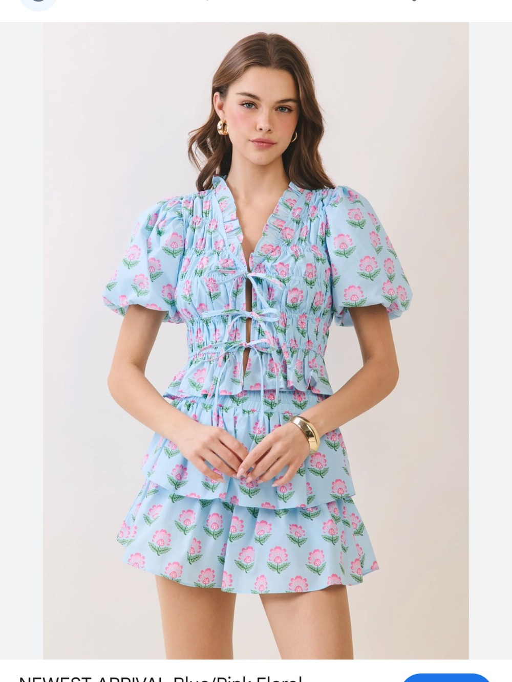 TCEC Light Blue Floral Two-Piece Set with Pink Flowers
